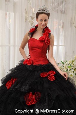 Red and Black Halter Top Ruffled Dress for Quince