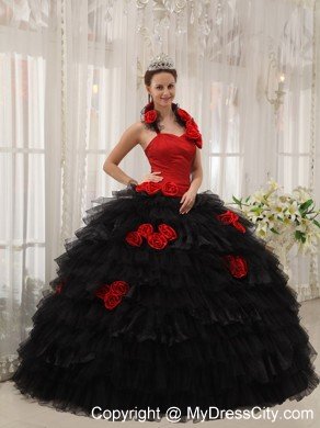 Red and Black Halter Top Ruffled Dress for Quince