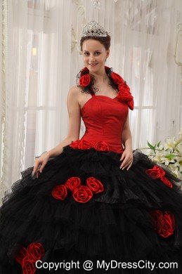 Red and Black Halter Top Ruffled Dress for Quince