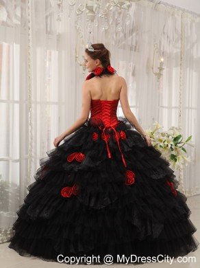 Red and Black Halter Top Ruffled Dress for Quince