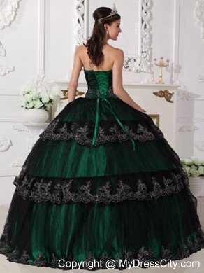 Hunter Green Strapless Quinceanera Dress with Appliques