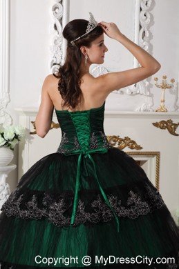 Hunter Green Strapless Quinceanera Dress with Appliques