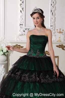 Hunter Green Strapless Quinceanera Dress with Appliques