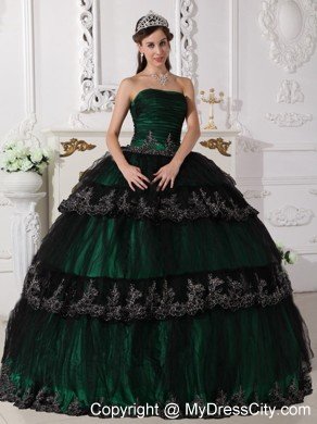 Hunter Green Strapless Quinceanera Dress with Appliques