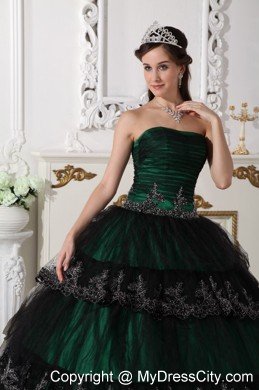 Hunter Green Strapless Quinceanera Dress with Appliques