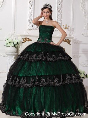 Hunter Green Strapless Quinceanera Dress with Appliques