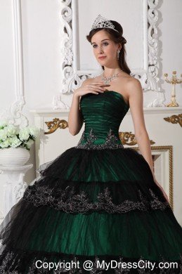 Hunter Green Strapless Quinceanera Dress with Appliques