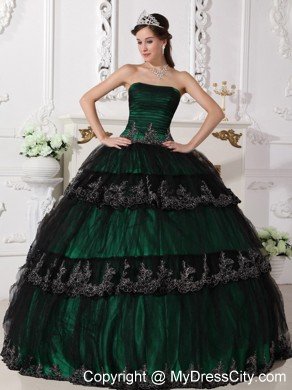 Hunter Green Strapless Quinceanera Dress with Appliques