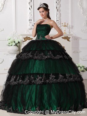 Hunter Green Strapless Quinceanera Dress with Appliques