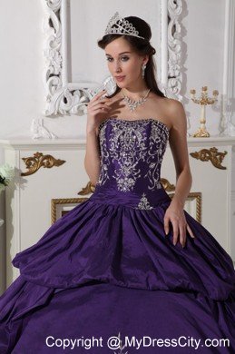 Purple Strapless Taffeta Sweet 15 Dresses for Girls