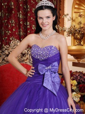 Sweetheart Beaded Sweet 16 Dresses with Bowknot