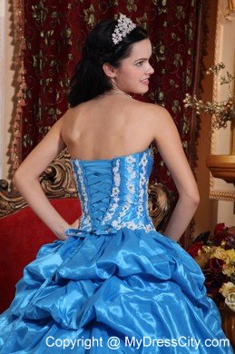 Strapless Baby Blue Appliques Puffy Quinceanera Dress