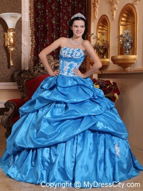 Strapless Baby Blue Appliques Puffy Quinceanera Dress