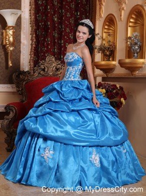 Strapless Baby Blue Appliques Puffy Quinceanera Dress