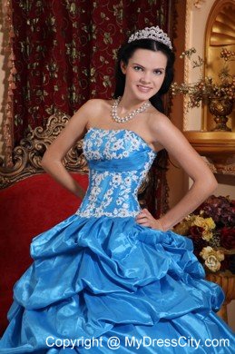 Strapless Baby Blue Appliques Puffy Quinceanera Dress