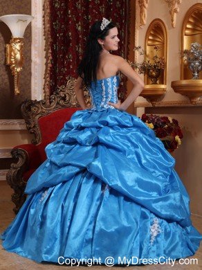 Strapless Baby Blue Appliques Puffy Quinceanera Dress