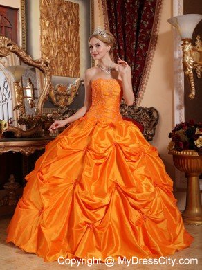 2013 Orange Red Strapless Beading Quinceanera Dress