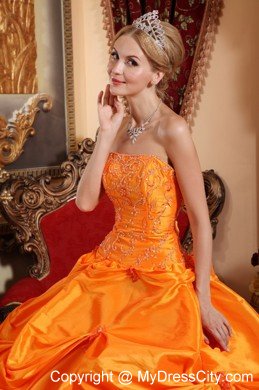 2013 Orange Red Strapless Beading Quinceanera Dress