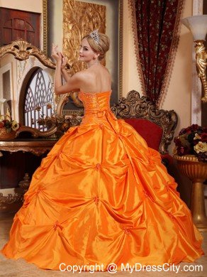 2013 Orange Red Strapless Beading Quinceanera Dress