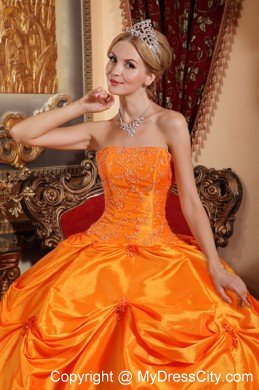 2013 Orange Red Strapless Beading Quinceanera Dress