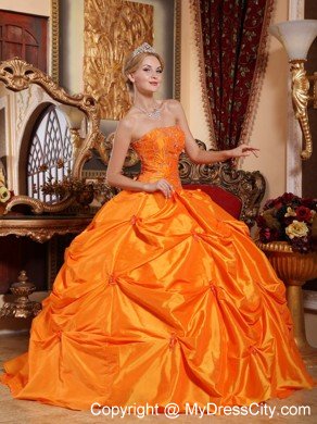 2013 Orange Red Strapless Beading Quinceanera Dress