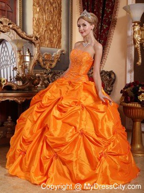 2013 Orange Red Strapless Beading Quinceanera Dress