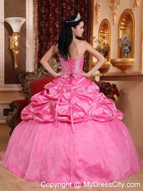 Pick-ups Sweetheart Rose Pink Beaded Quinceanera Dress