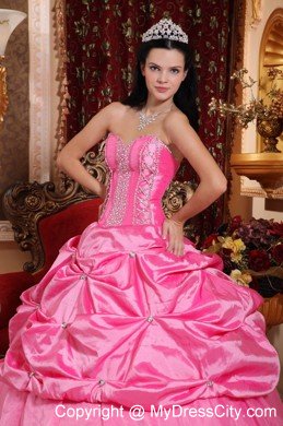 Pick-ups Sweetheart Rose Pink Beaded Quinceanera Dress