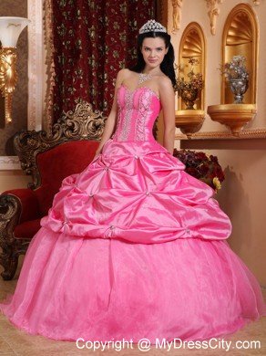 Pick-ups Sweetheart Rose Pink Beaded Quinceanera Dress