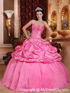 Pick-ups Sweetheart Rose Pink Beaded Quinceanera Dress