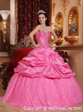 Pick-ups Sweetheart Rose Pink Beaded Quinceanera Dress