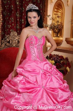 Pick-ups Sweetheart Rose Pink Beaded Quinceanera Dress