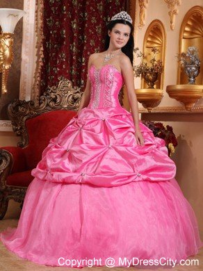 Pick-ups Sweetheart Rose Pink Beaded Quinceanera Dress