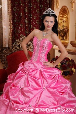 Pick-ups Sweetheart Rose Pink Beaded Quinceanera Dress