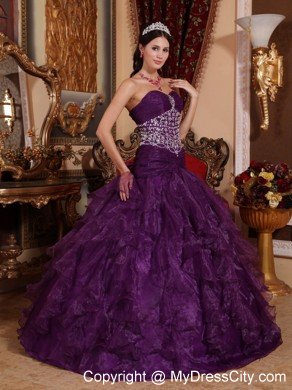 Bright A-line Sweetheart Organza Beading Dress for Sweet 15