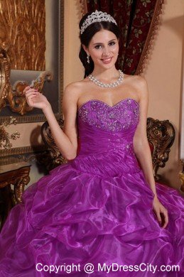 Sweetheart Eggplant Purple Organza Beading Quinceanera Dress