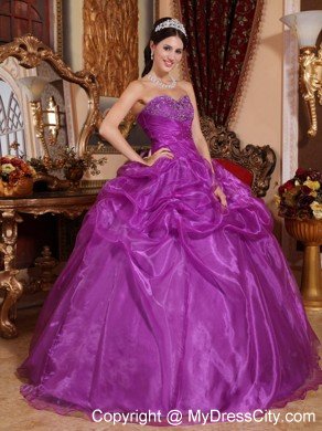 Sweetheart Eggplant Purple Organza Beading Quinceanera Dress