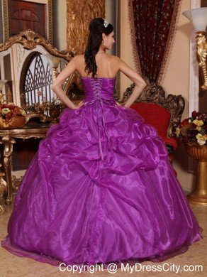 Sweetheart Eggplant Purple Organza Beading Quinceanera Dress