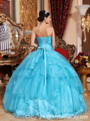 Aqua Blue Strapless Floor-length Beading Dress for Quince