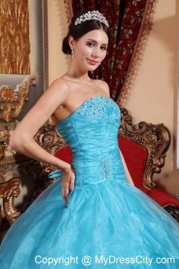 Aqua Blue Strapless Floor-length Beading Dress for Quince