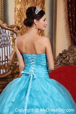 Aqua Blue Strapless Floor-length Beading Dress for Quince