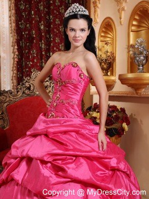 Hot Pink Taffeta Appliques Ball Gown Sweet sixteen dresses