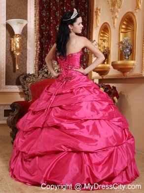 Hot Pink Taffeta Appliques Ball Gown Sweet sixteen dresses