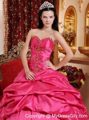 Hot Pink Taffeta Appliques Ball Gown Sweet sixteen dresses