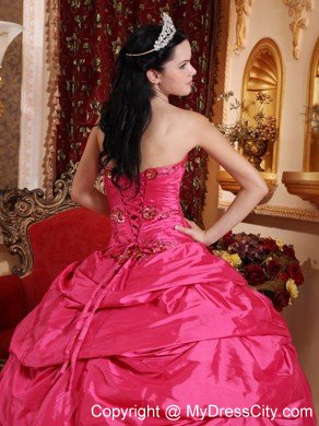 Hot Pink Taffeta Appliques Ball Gown Sweet sixteen dresses