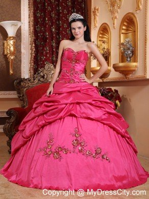 Hot Pink Taffeta Appliques Ball Gown Sweet sixteen dresses