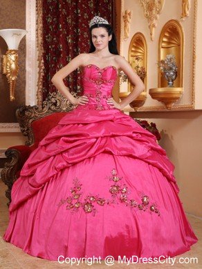 Hot Pink Taffeta Appliques Ball Gown Sweet sixteen dresses