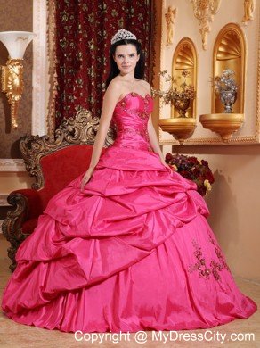 Hot Pink Taffeta Appliques Ball Gown Sweet sixteen dresses