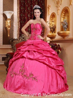 Hot Pink Taffeta Appliques Ball Gown Sweet sixteen dresses