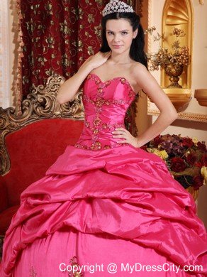 Hot Pink Taffeta Appliques Ball Gown Sweet sixteen dresses